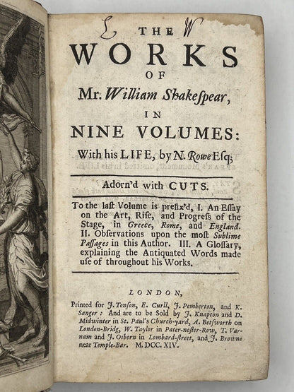 The Works of William Shakespeare 1714 Nicholas Rowe - Rare First Duodecimo Edition