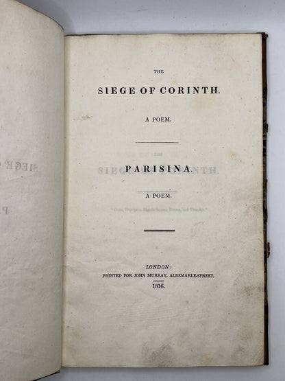 The Siege of Corinth and Parisina by Lord Byron 1816 First Edition First Issue