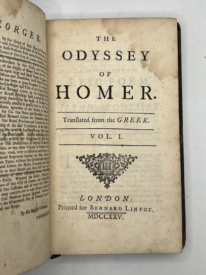 The Odyssey of Homer 1725 Alexander Pope Translation First Edition Thus