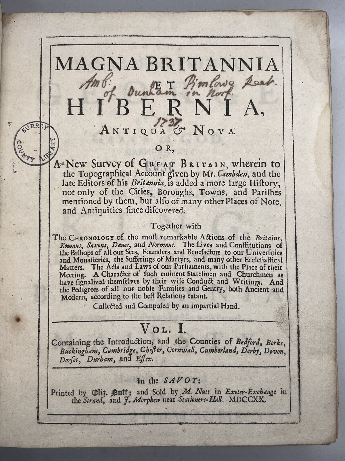 Magna Brittania 1720-31 First Edition