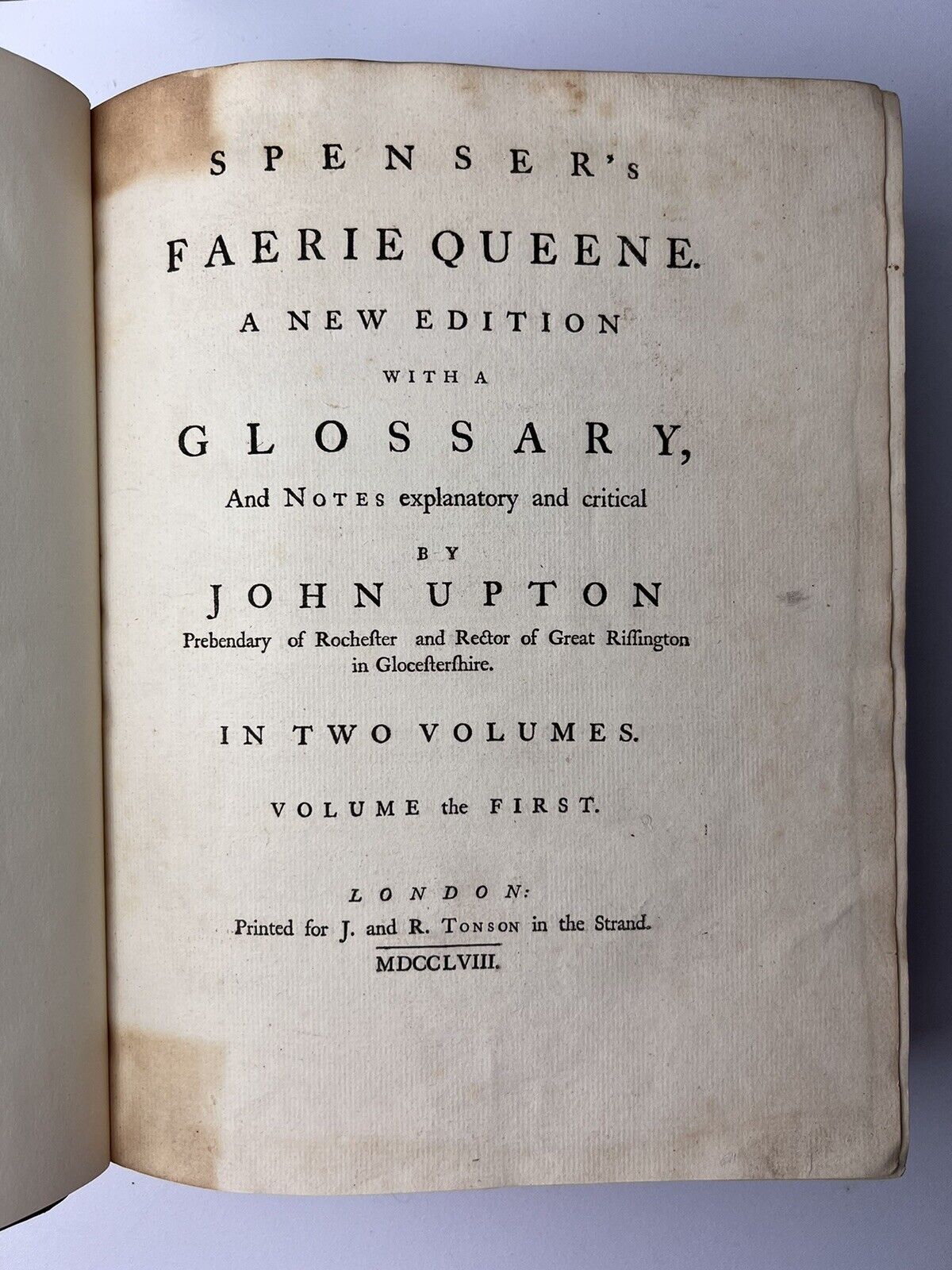 The Faerie Queene by Edmund Spenser 1758 John Upton Edition