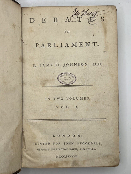 Debates in Parliament by Samuel Johnson 1787 First Edition