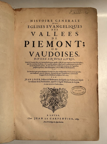 Jean Leger's History of the Waldensians 1669 First Edition