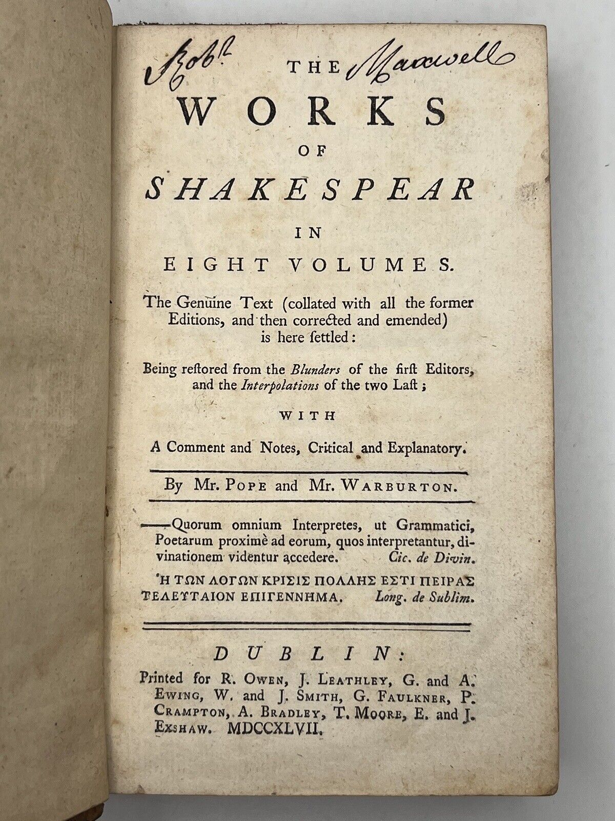 The Works of William Shakespeare 1747: The Warburton & Alexander Pope Edition