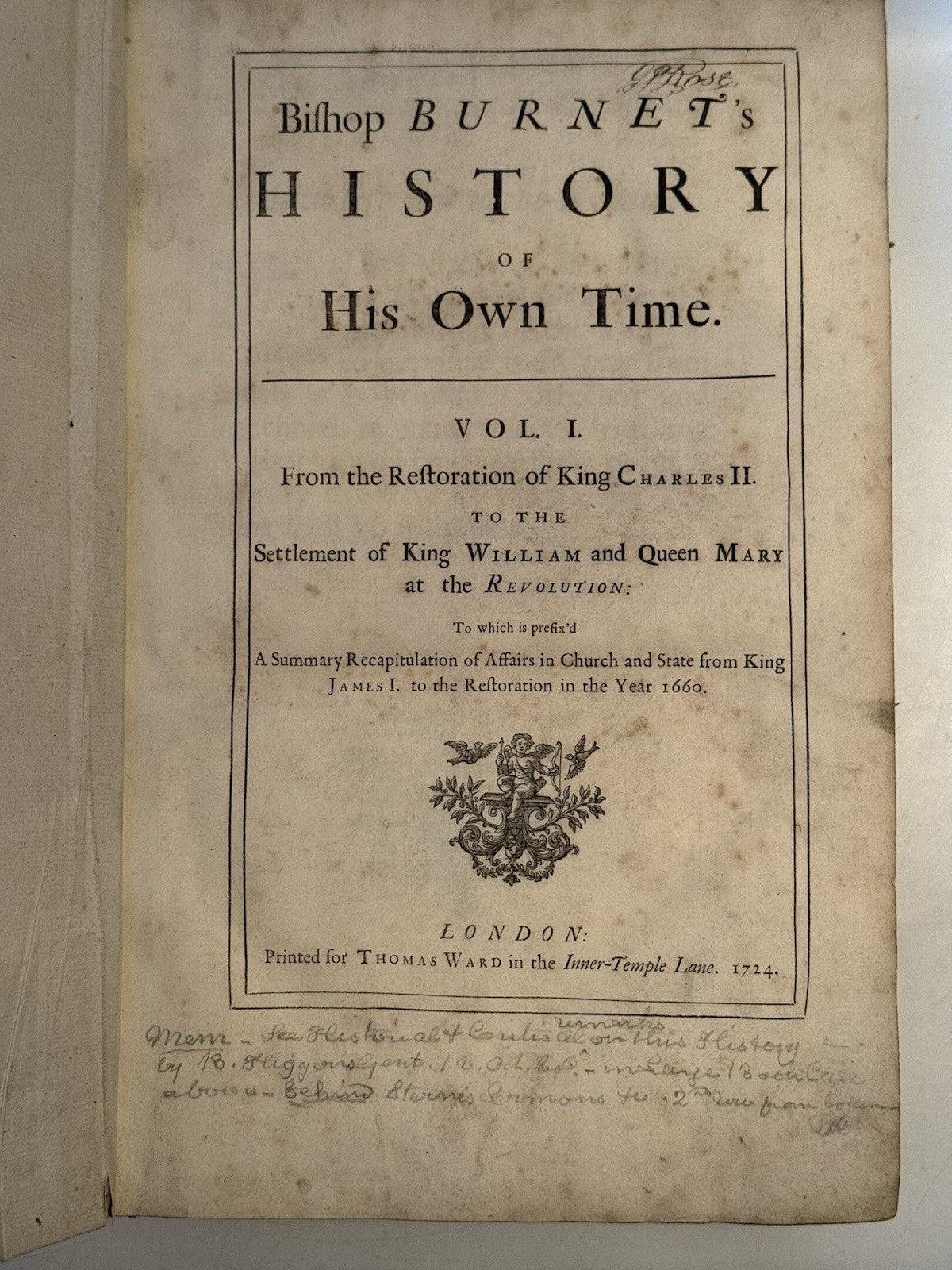 Burnet's History of His Own Time 1724 First Edition