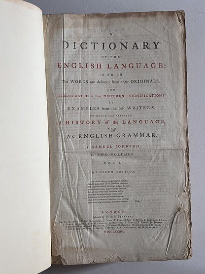 Samuel Johnson's Dictionary of the English Language 1784