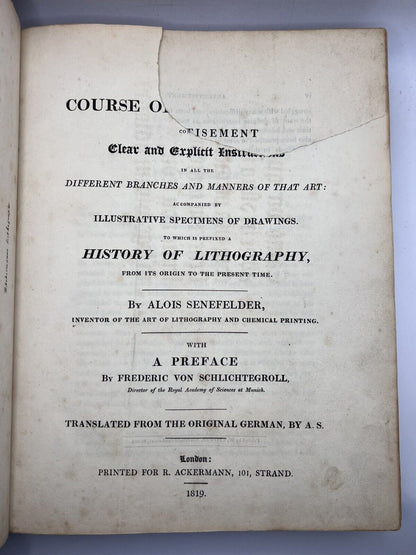 Senefelder's History of Lithography 1819 First English Edition