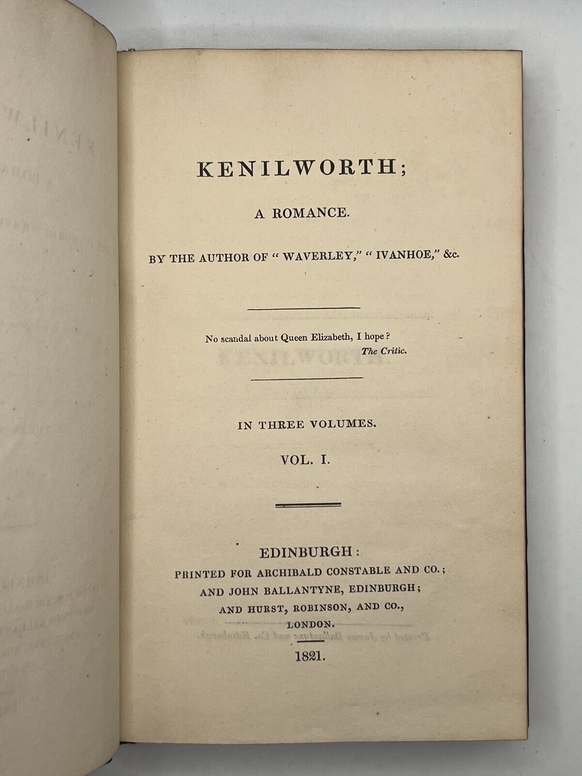 Kenilworth; a Romance by Sir Walter Scott 1821 First Edition