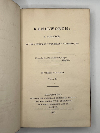 Kenilworth; a Romance by Sir Walter Scott 1821 First Edition