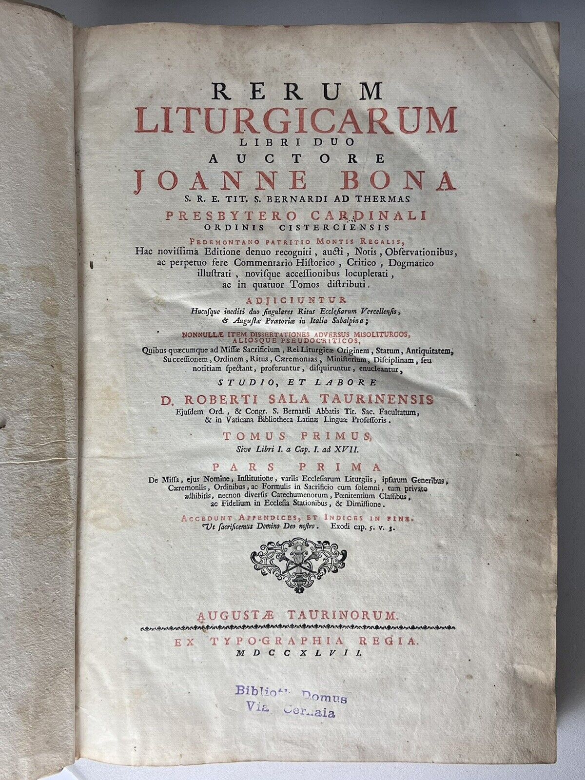 Liturgy & Letters of Joannis Bona 1747-1755