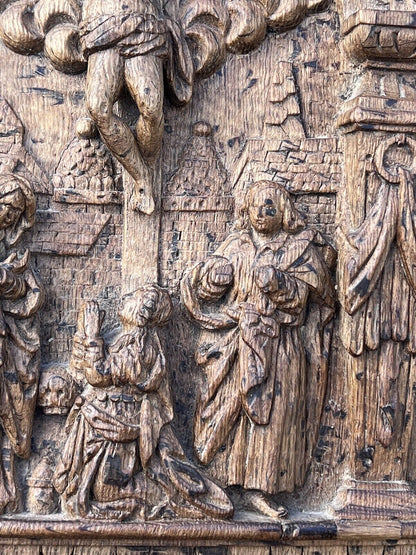 The Crucifixion of Christ c.1580-1600 Flemish Carved Oak Panel