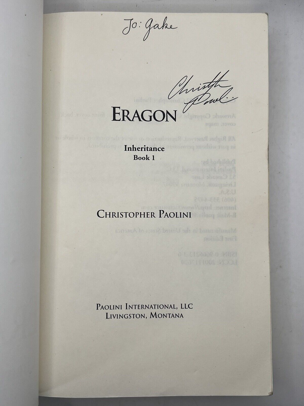 Eragon by Christopher Paolini - Signed True First Edition