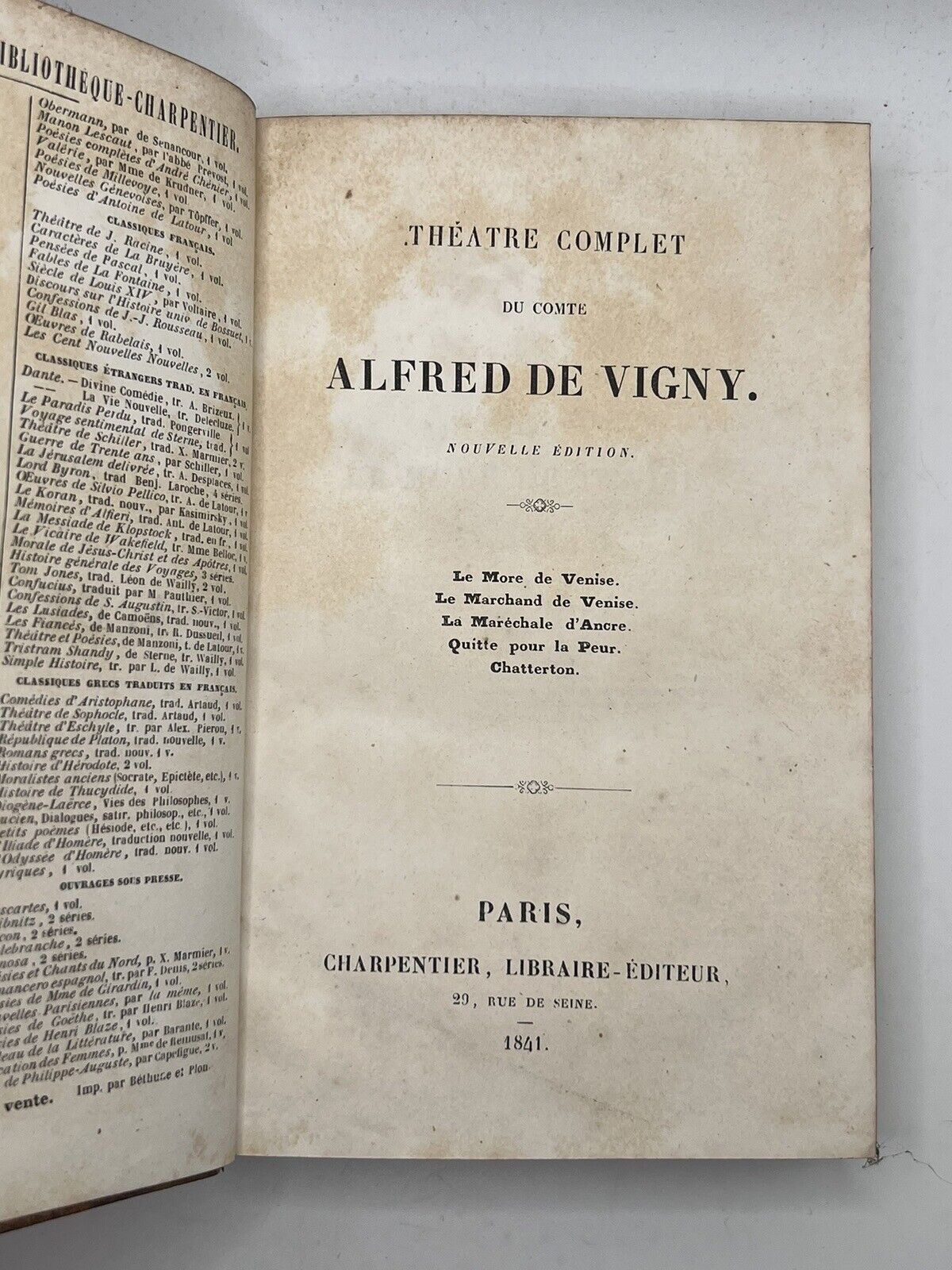 The Dramatic Works of Count Alfred de Vigny 1841