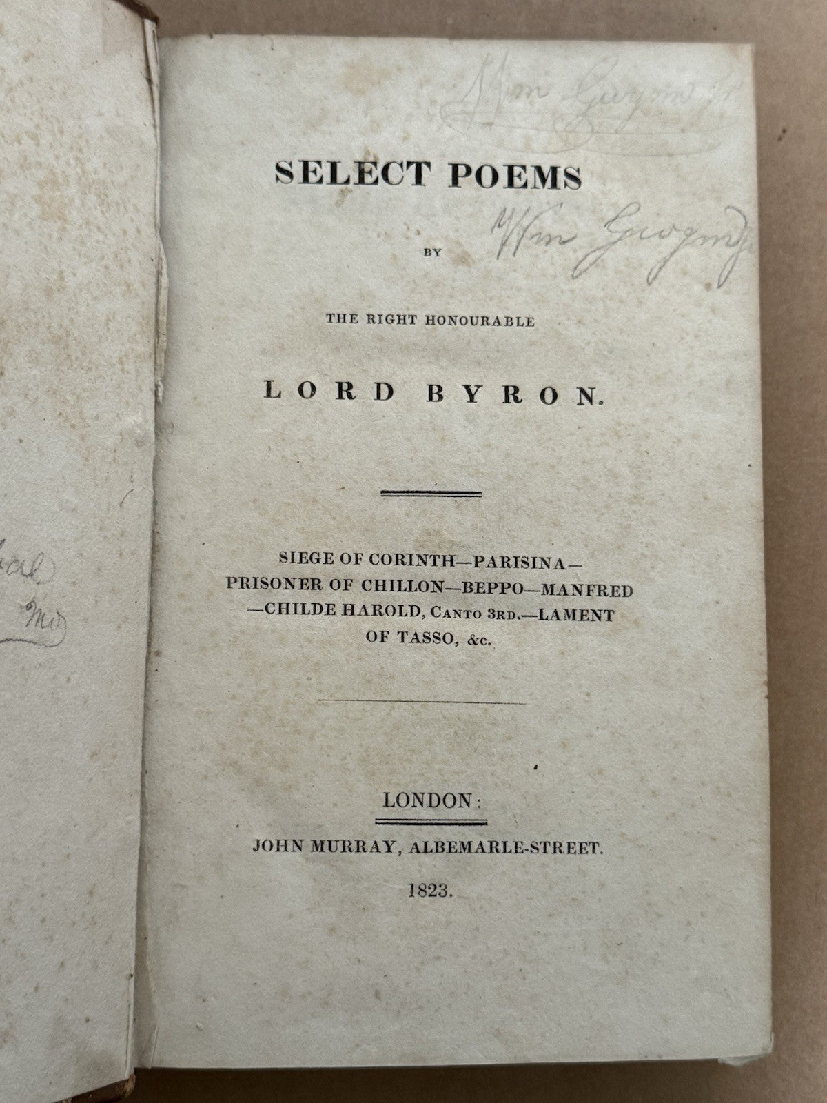 Select Poems by Lord Byron 1823; Childe Harold 1st ed.