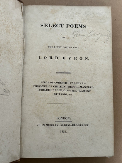 Select Poems by Lord Byron 1823; Childe Harold 1st ed.