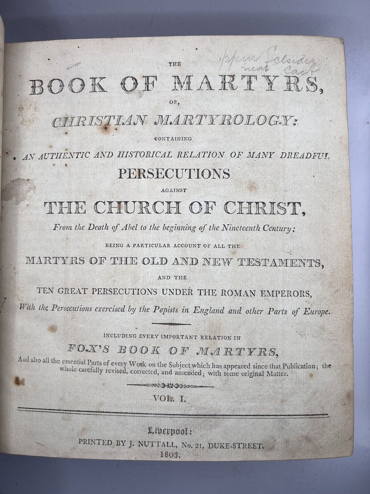 John Foxe's Book of Martyrs, or Christian Martyrology 1803