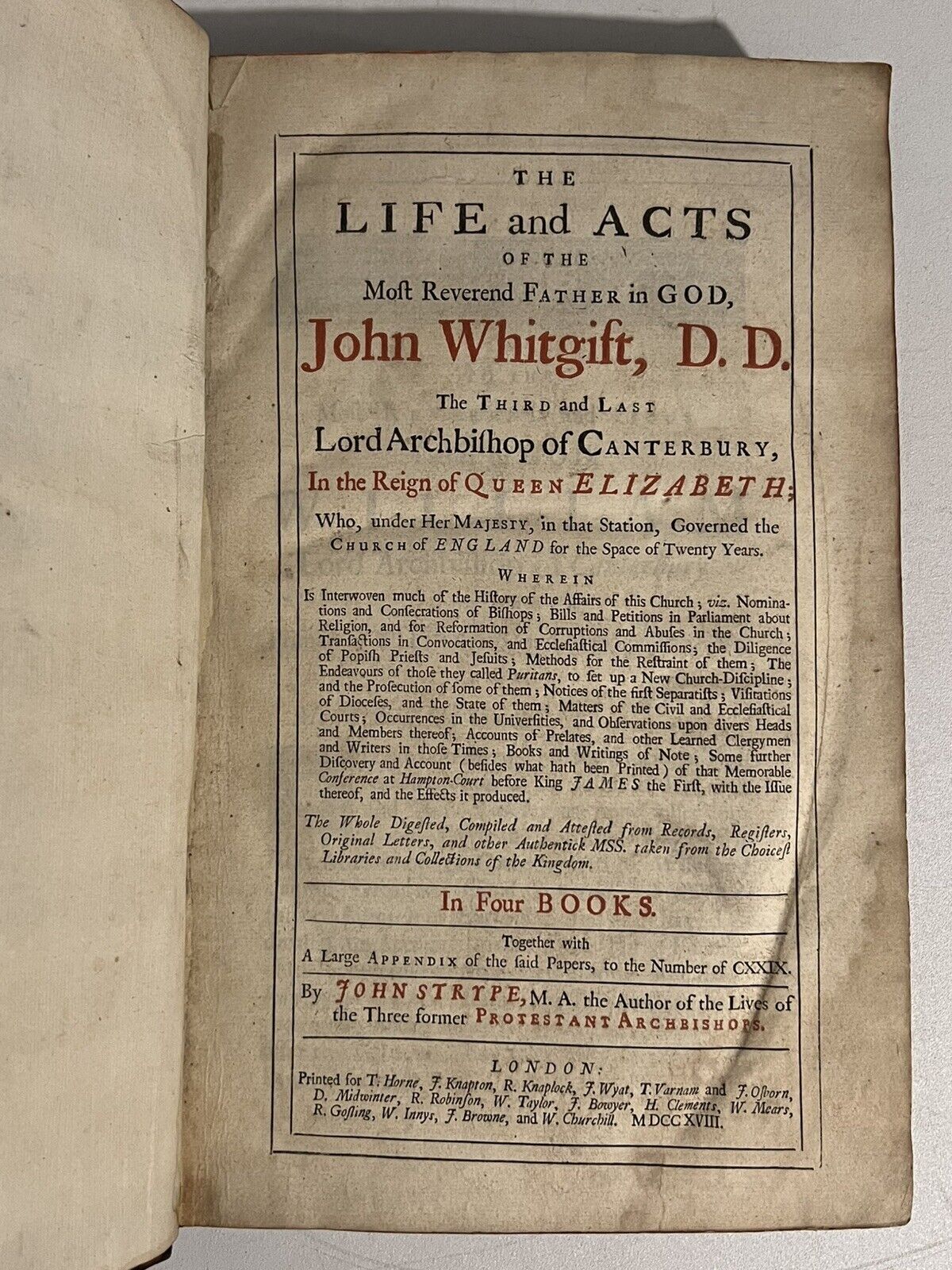 The Life and Acts of John Whitgift by John Strype 1718