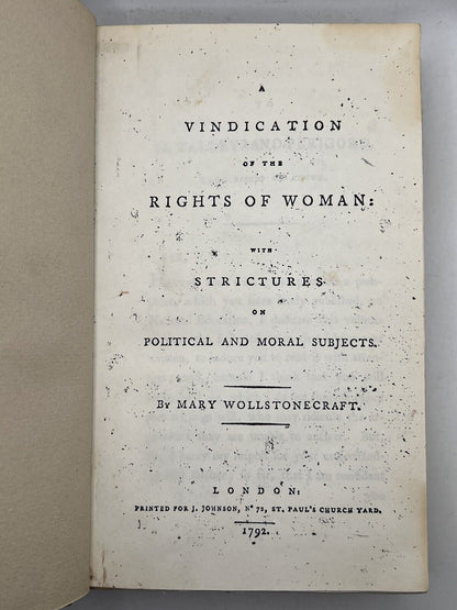 A Vindication of the Rights of Woman by Mary Wollstonecraft 1792 First Edition