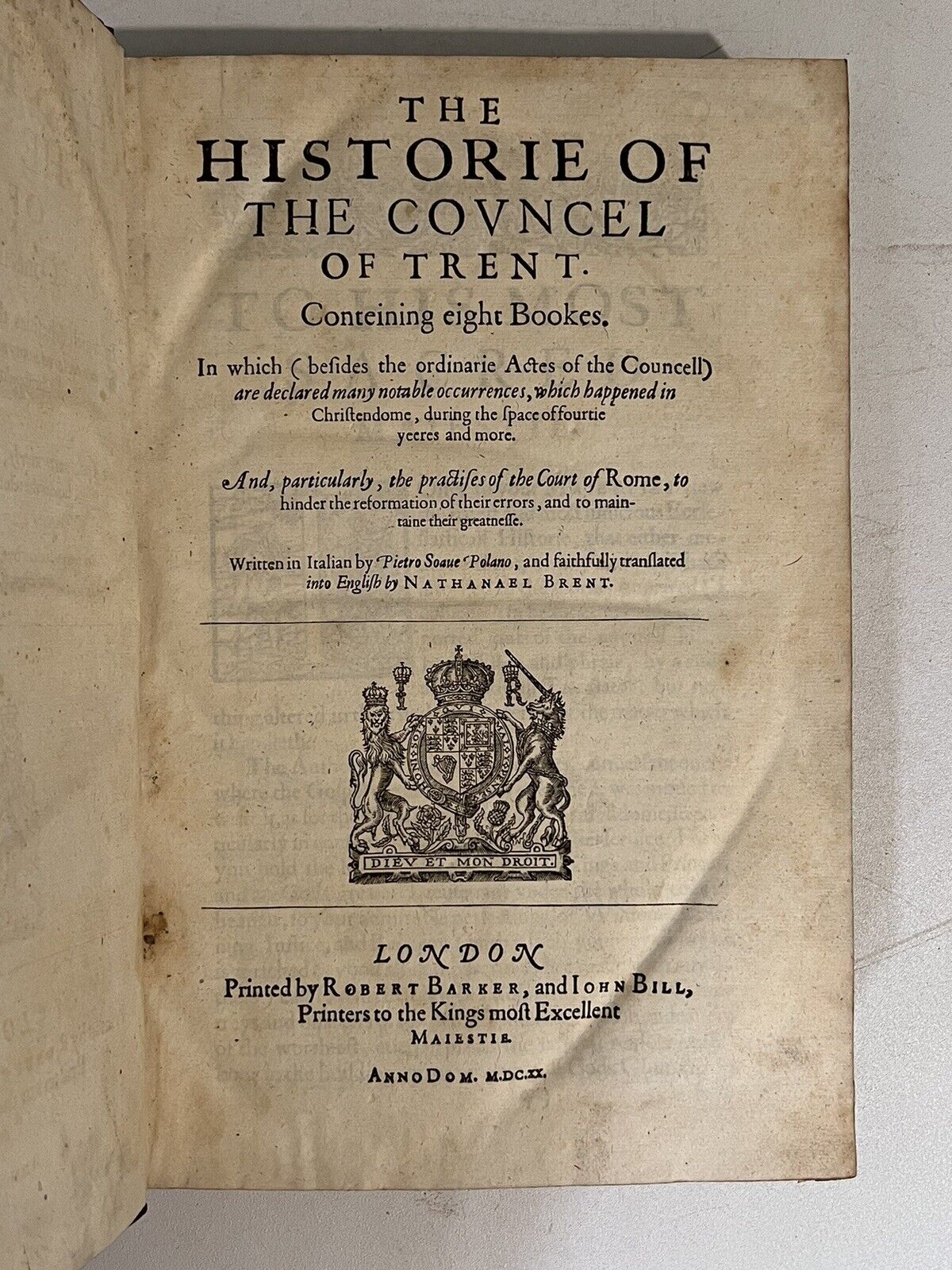 The Historie of the Councel of Trent by Nathaniel Brent 1620 First Edition