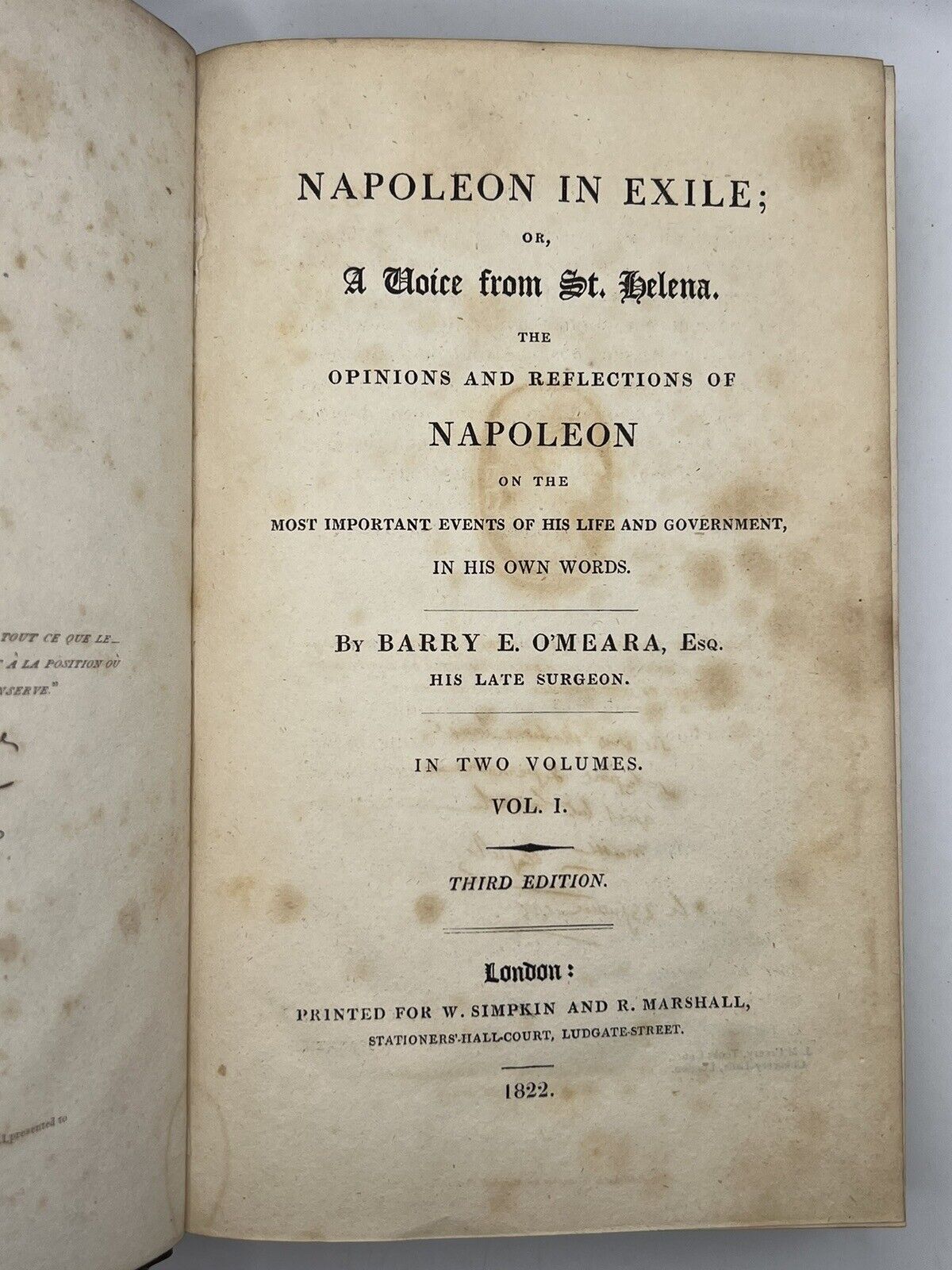 Napoleon in Exile by Barry E. O'Meara 1822