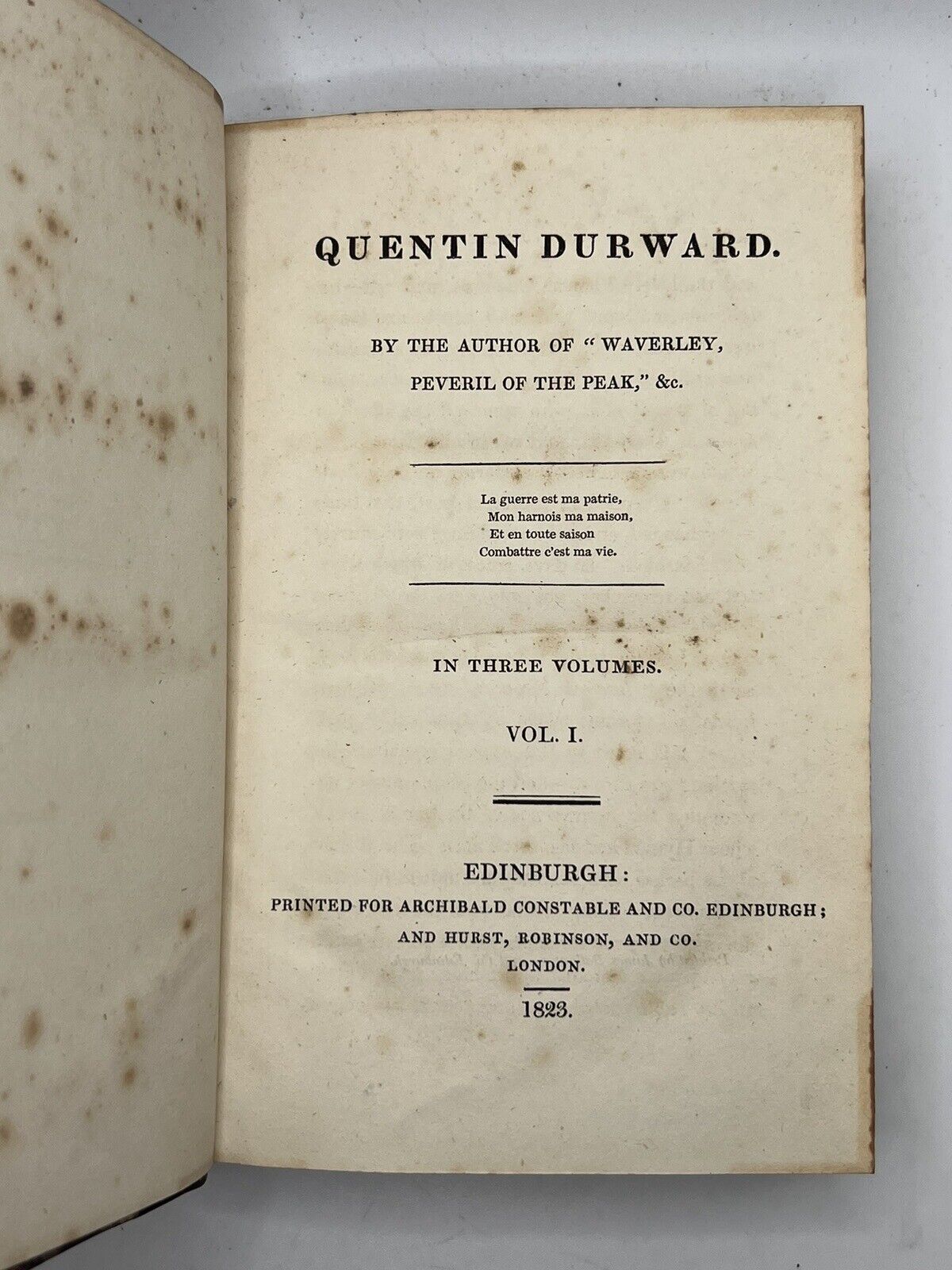 Quentin Durwood By Sir Walter Scott 1823 First Edition