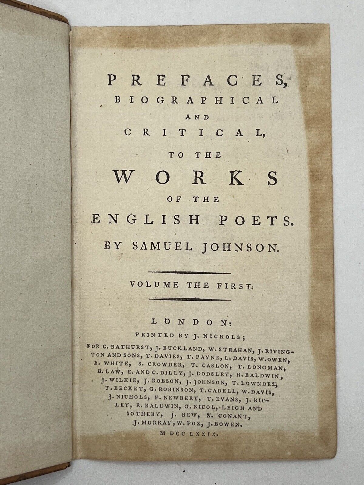 Prefaces to the English Poets by Samuel Johnson 1779-1781 First Edition