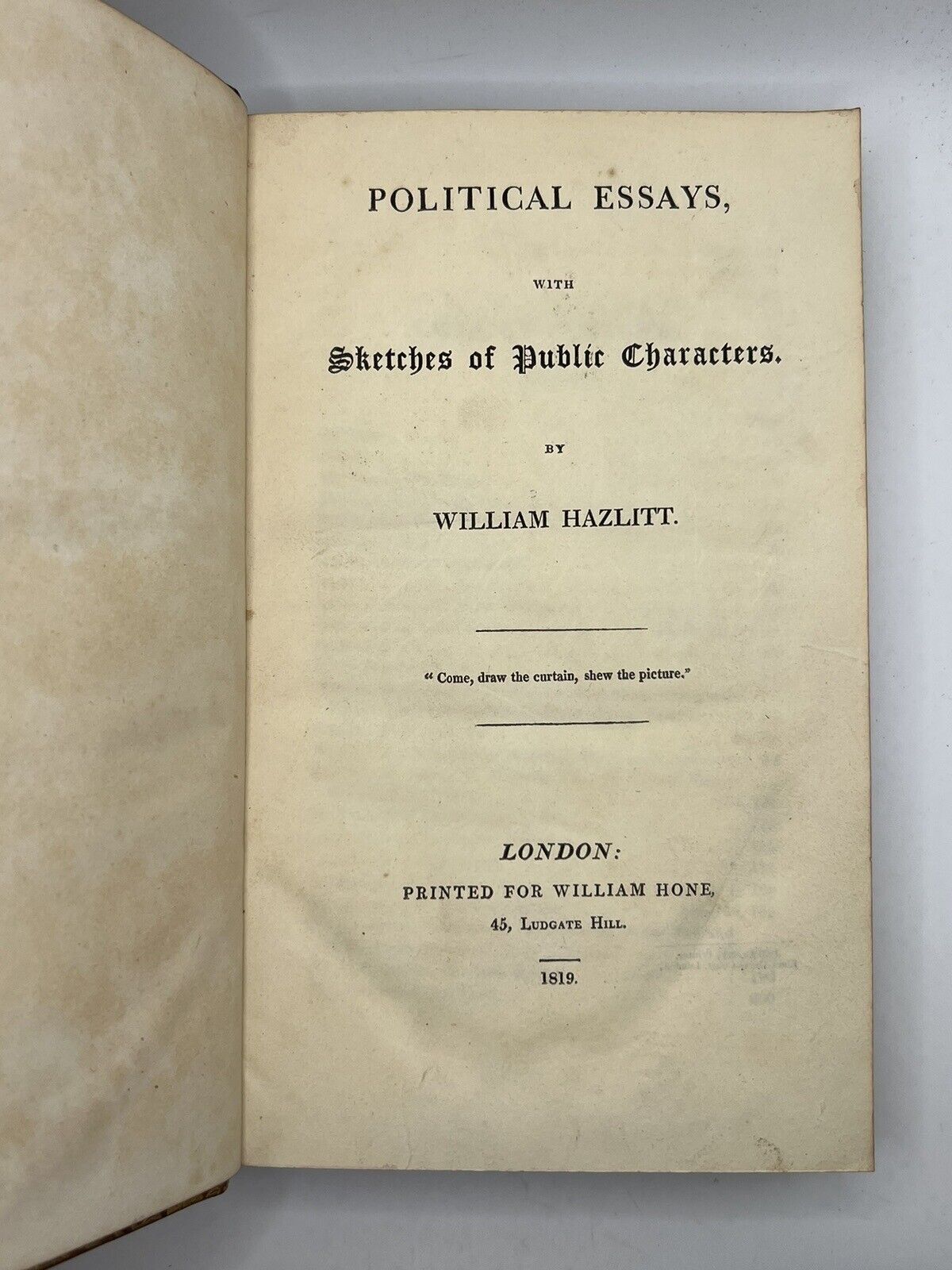 Political Essays by William Hazlitt 1819 First Edition