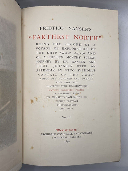 Farthest North by Fridtjof Nansen 1897 First Edition & Edmund Hillary Association!