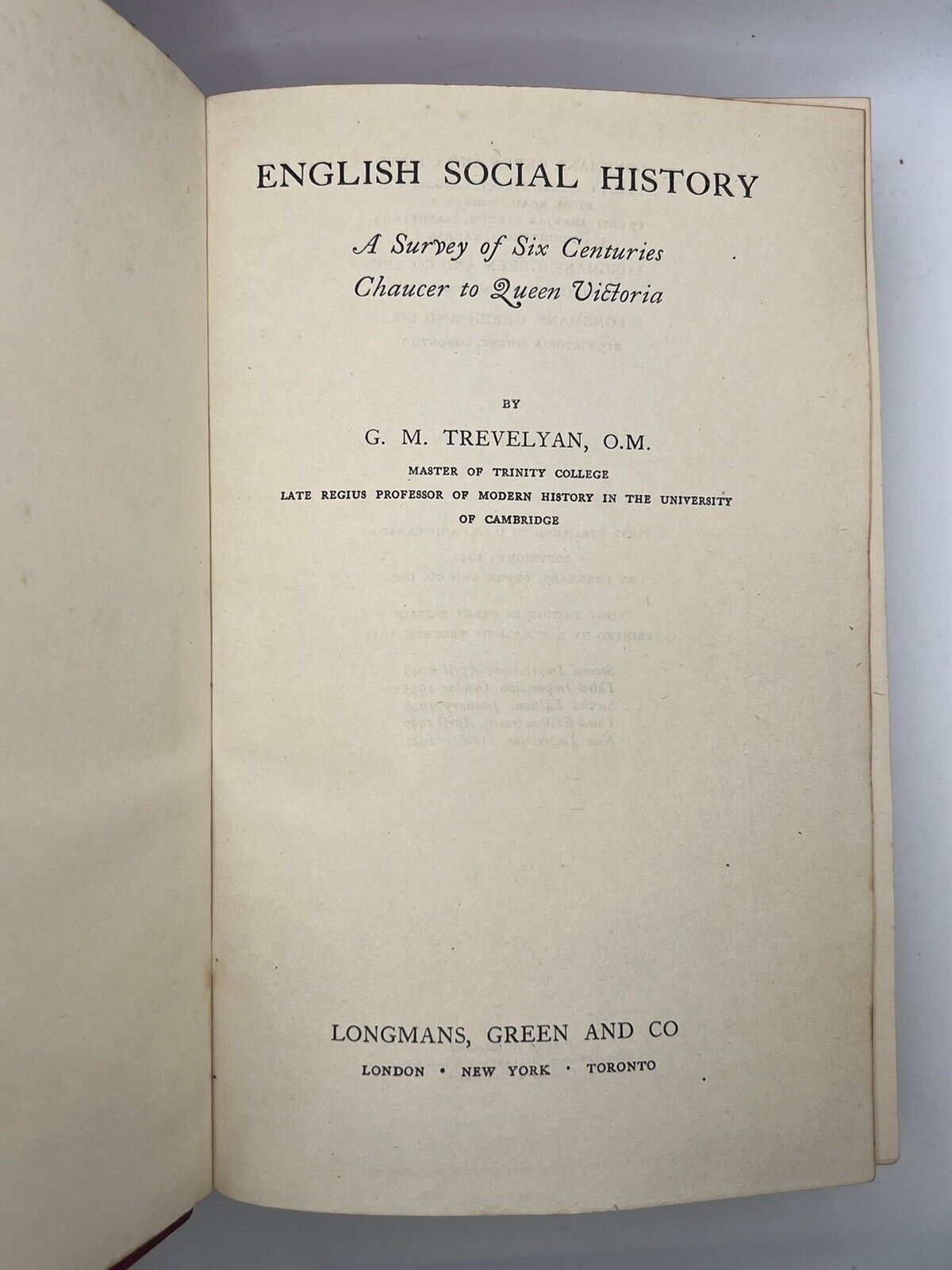 The Social History of England by G. M. Trevelyan 1947