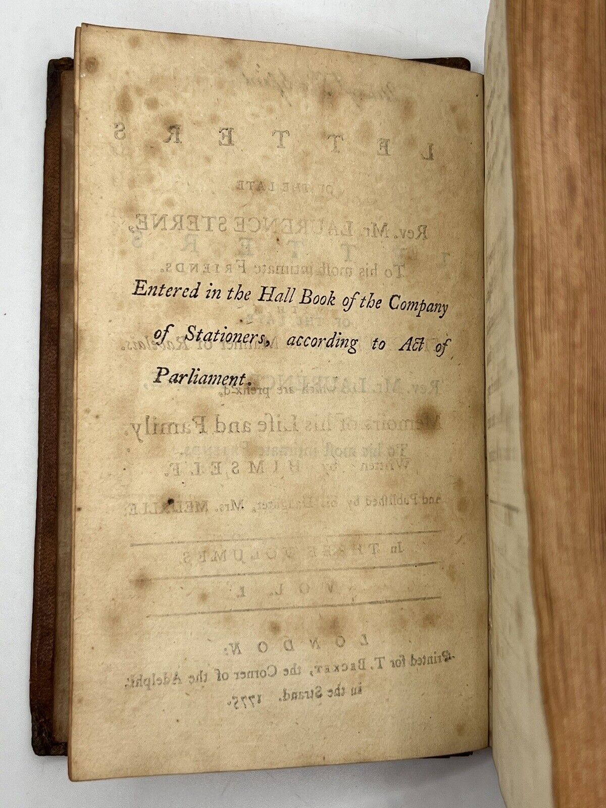 The Letters of Laurence Sterne in 3 Vols 1775 First Edition