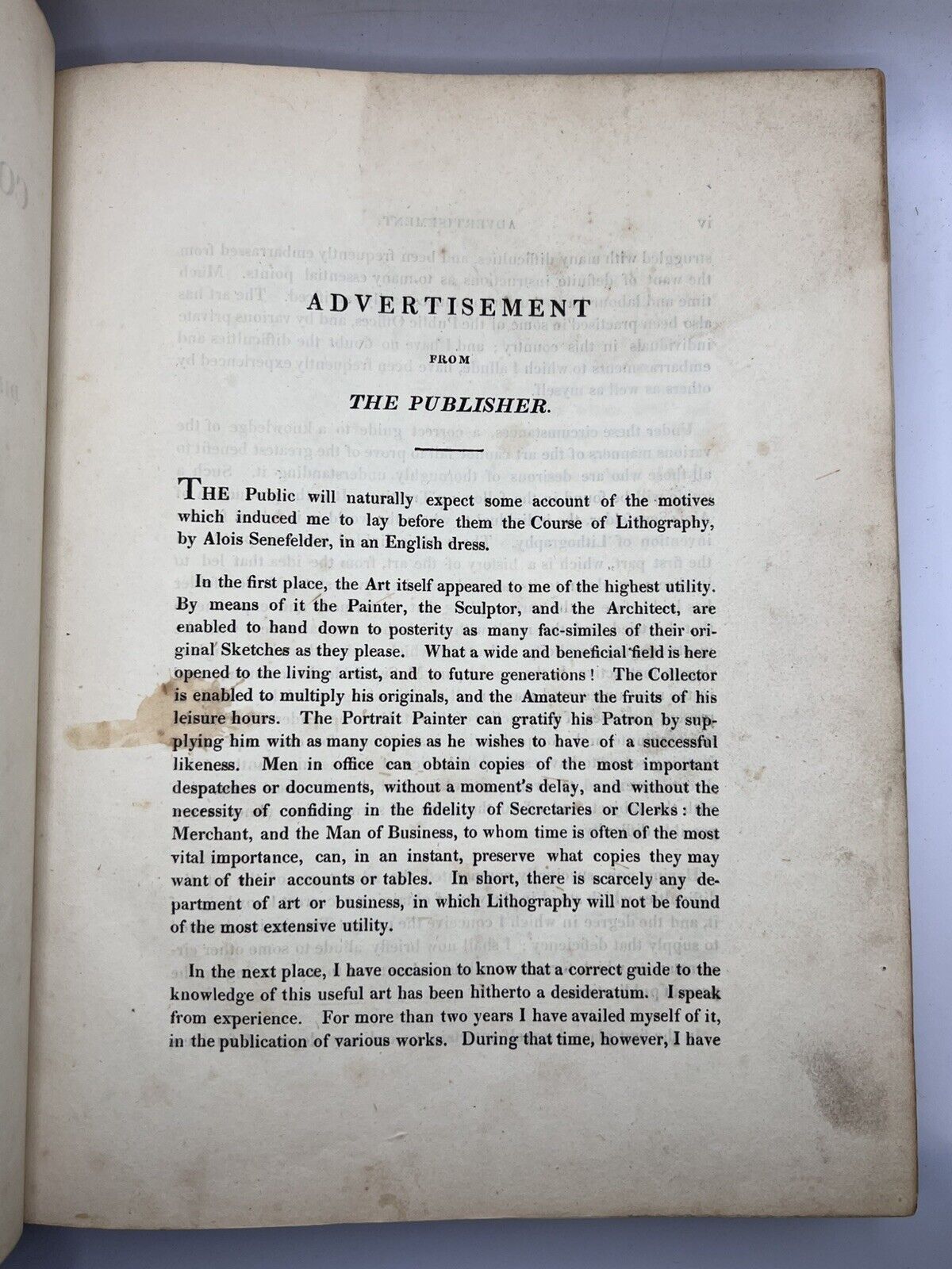 Senefelder's History of Lithography 1819 First English Edition