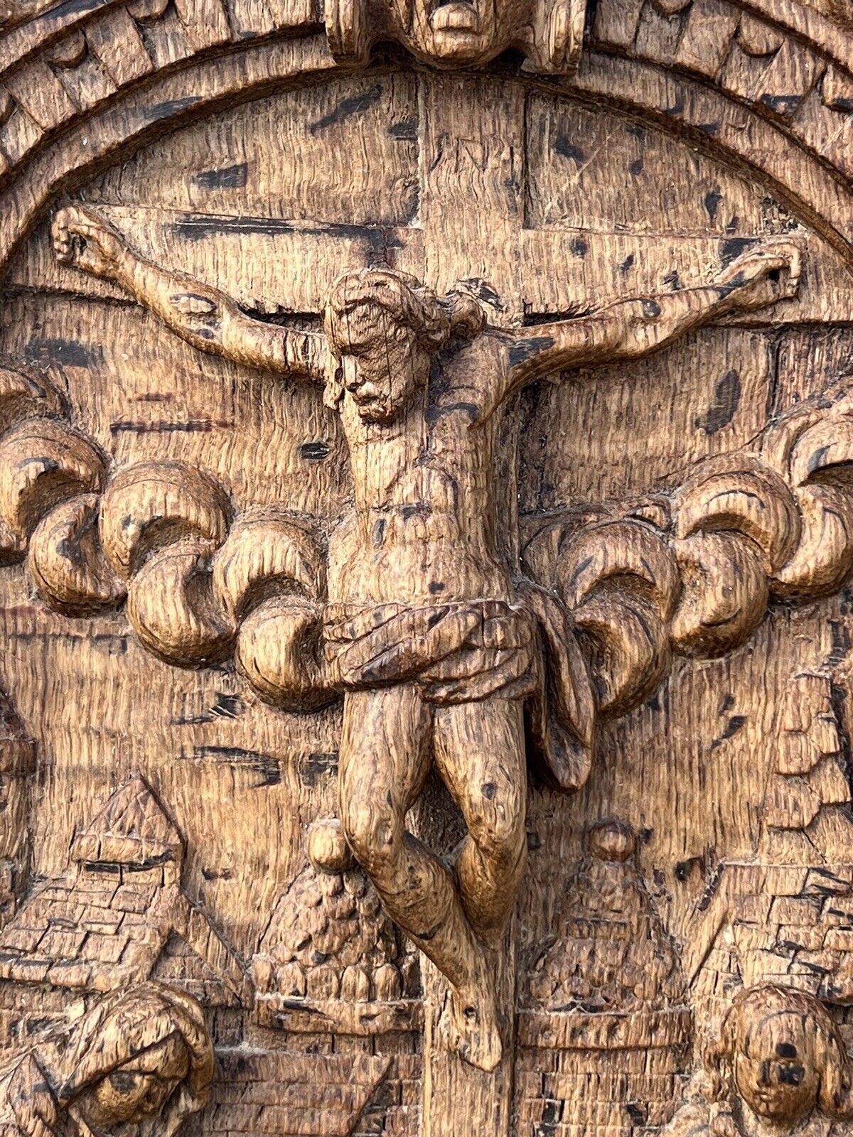 The Crucifixion of Christ c.1580-1600 Flemish Carved Oak Panel