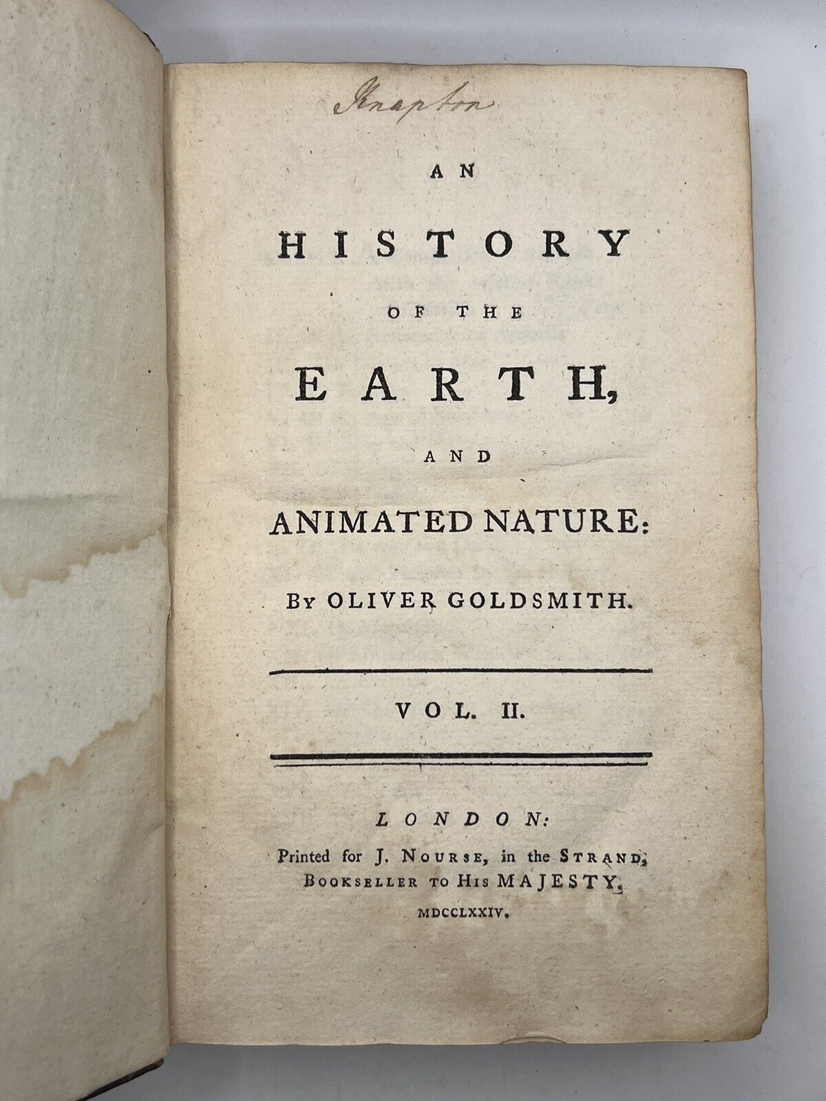 The History of the Earth and Animated Nature 1774 Oliver Goldsmith First Edition