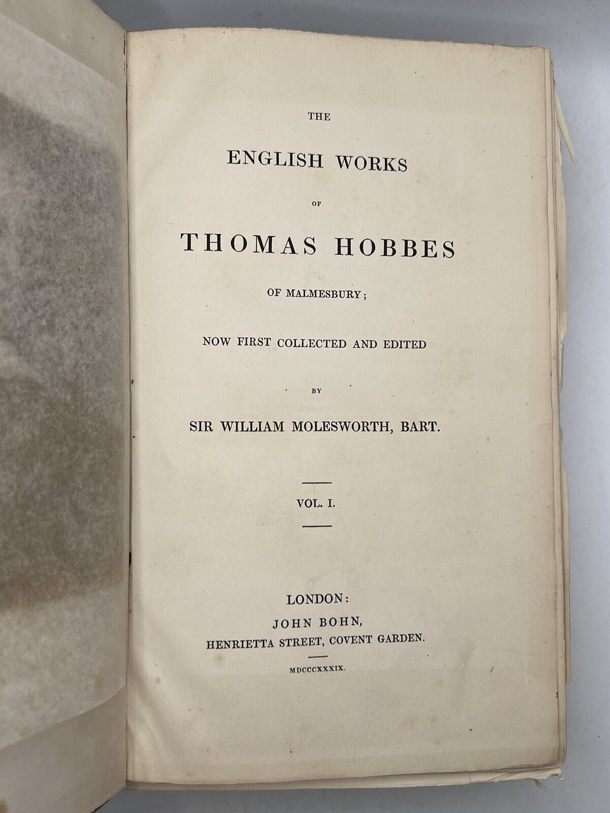 The Works of Thomas Hobbes 1839-45 First Edition In English