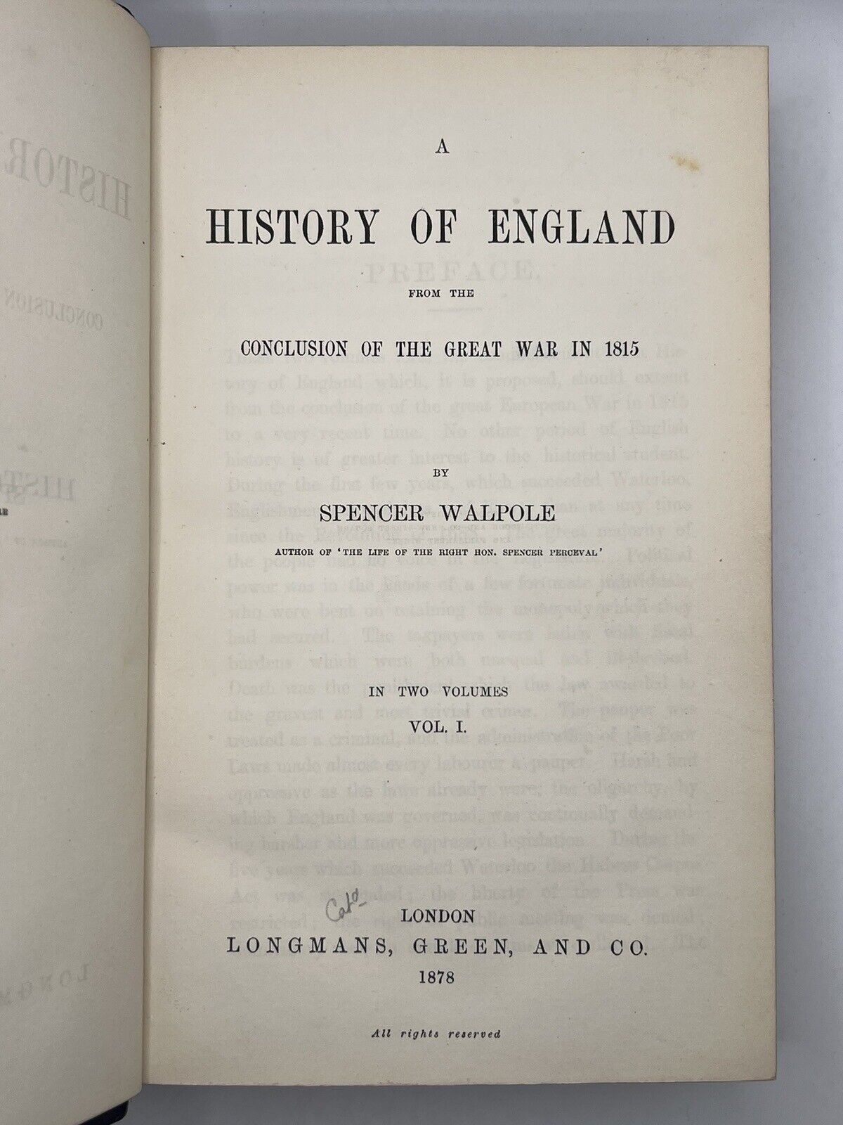 Walpole's History of England from 1815-1878