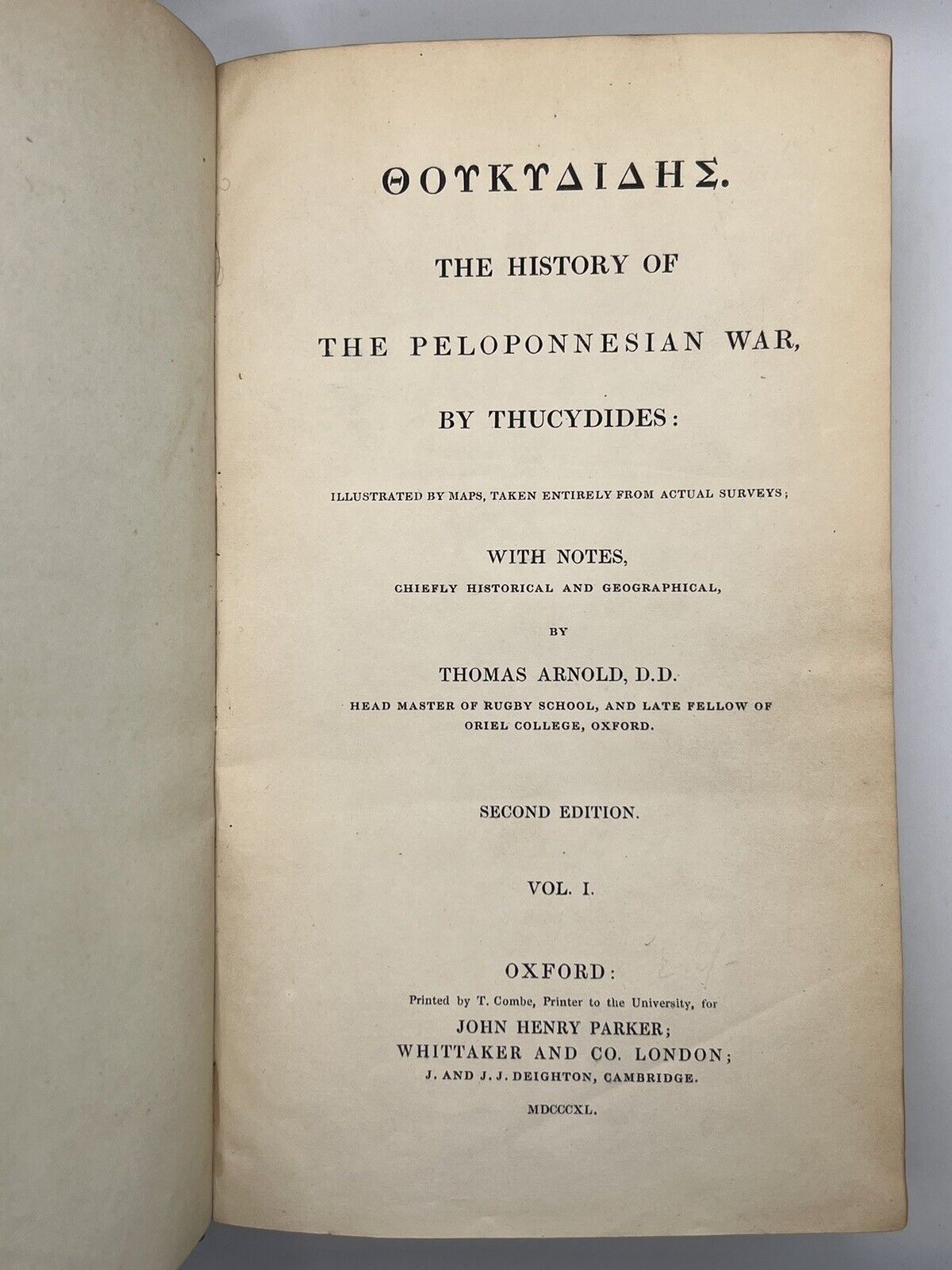 The History of the Peloponnesian War by Thucydides 1840 - Arnold Edition