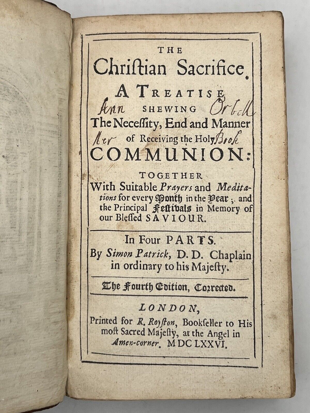 The Christian Sacrifice by Simon Patrick 1676