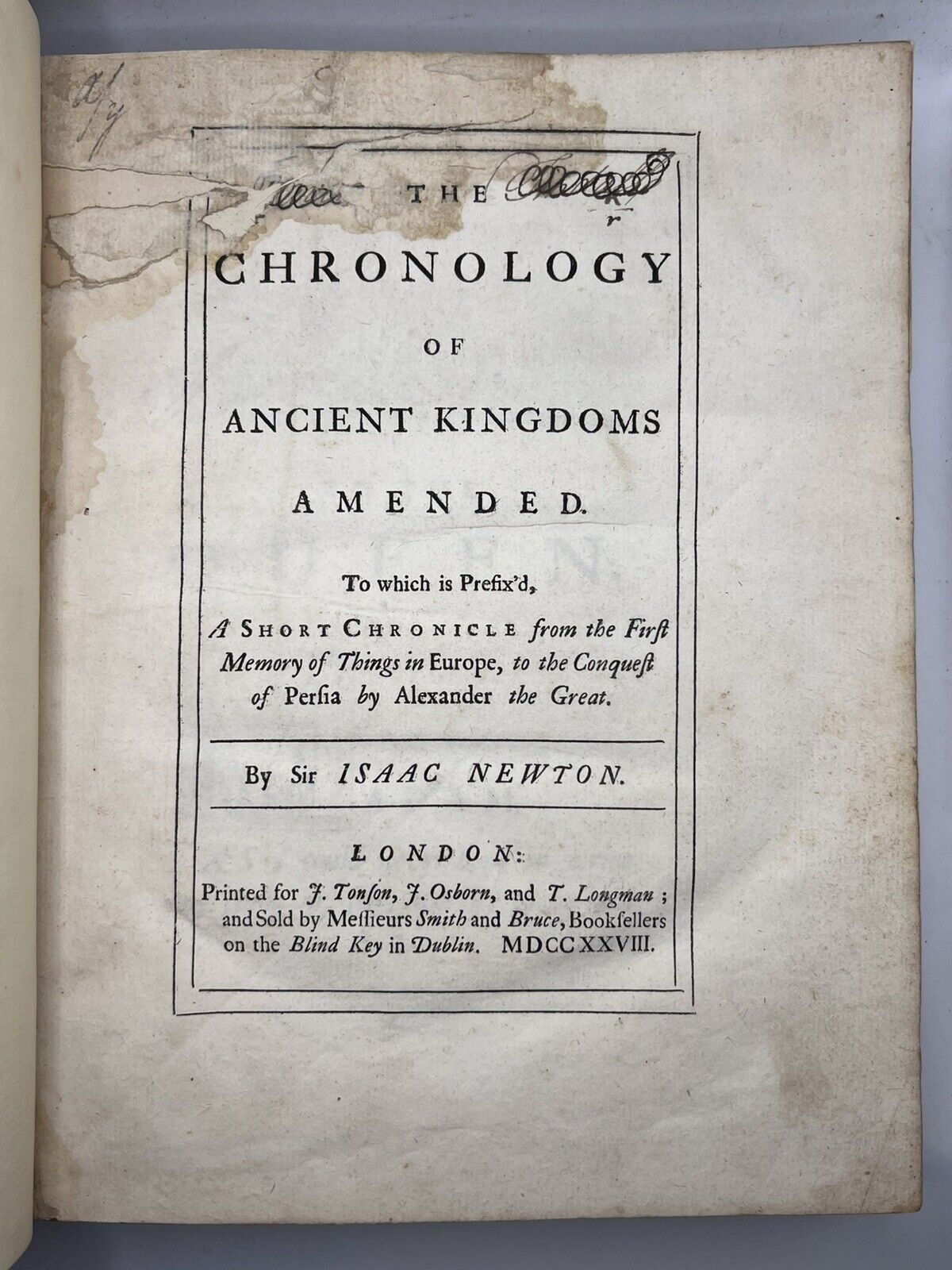 The Chronology of Ancient Kingdoms by Sir Isaac Newton 1728 First Edition