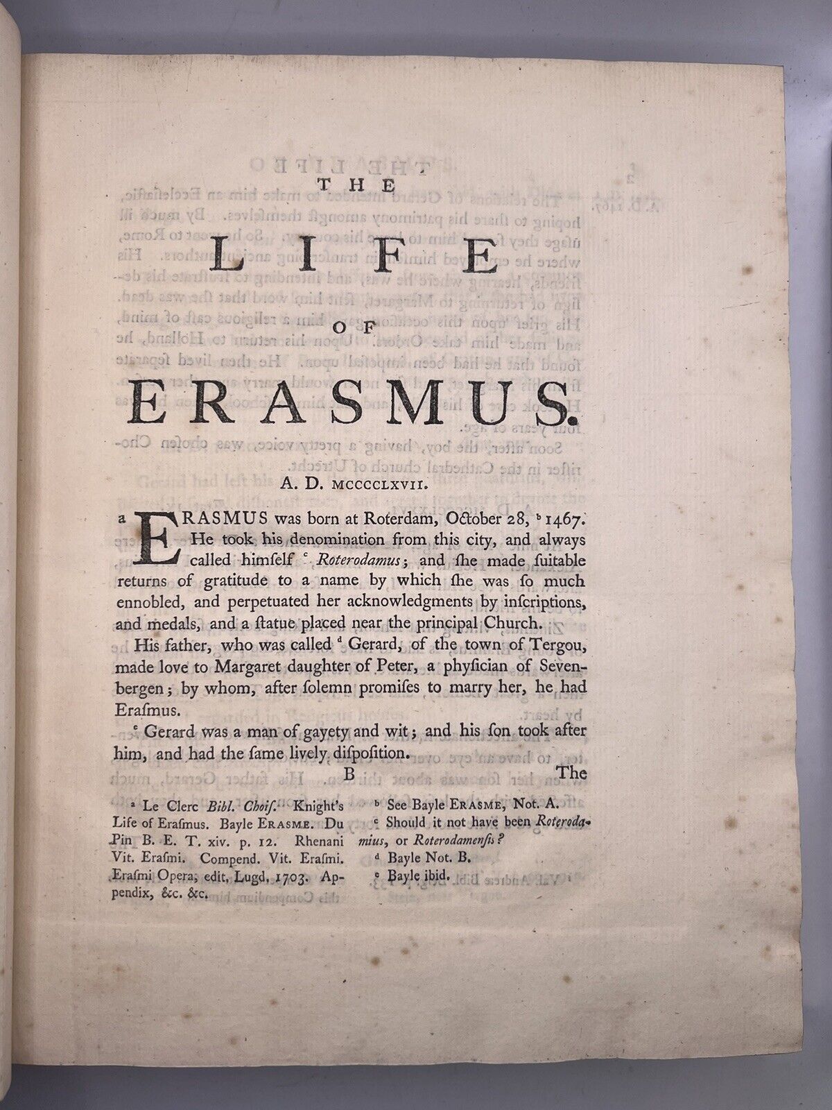 The Life of Erasmus 1758-60 First Edition