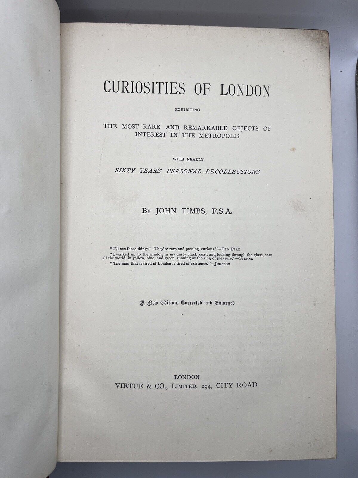 The Curiosities of London by John Timbs c.1871