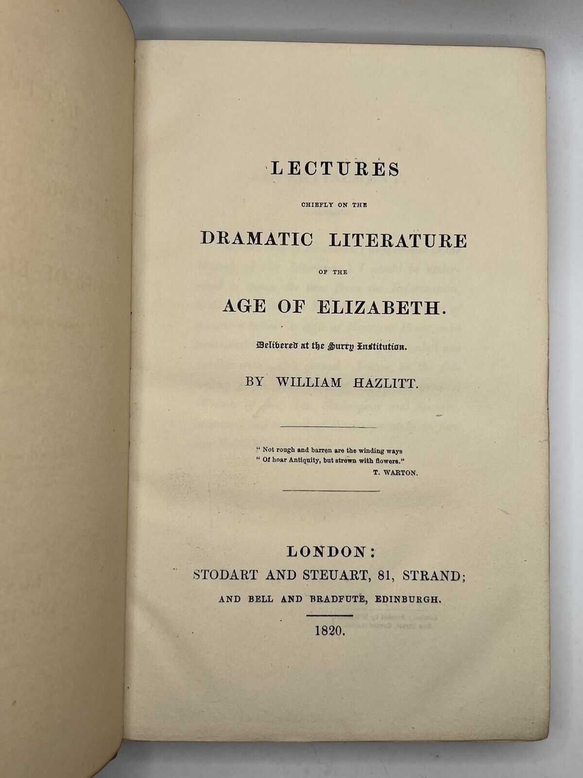 Lectures on Dramatic Literature by William Hazlitt 1820 First Edition