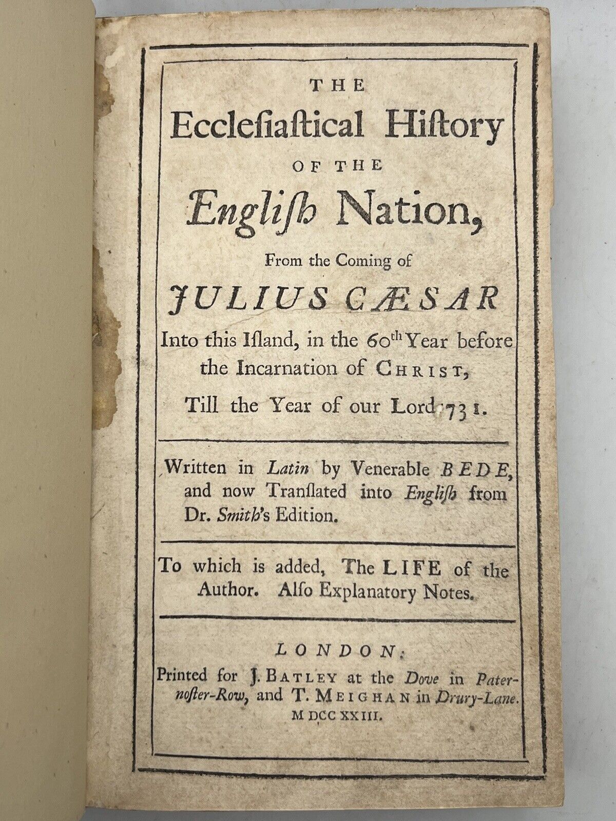 The Ecclesiastical History of the English Nation by the Venerable Bede 1723