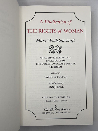 A Vindication of the Rights of Woman by Mary Wollstonecraft 1992 Easton Press