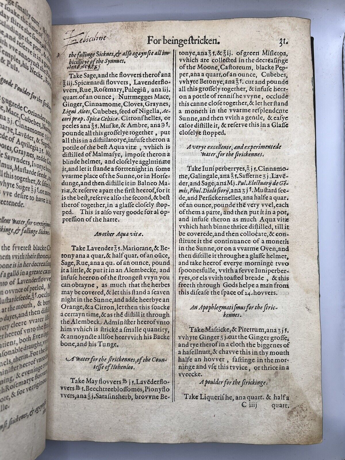 The Book of Physicke by Oswald Gabelkover 1599 First Edition