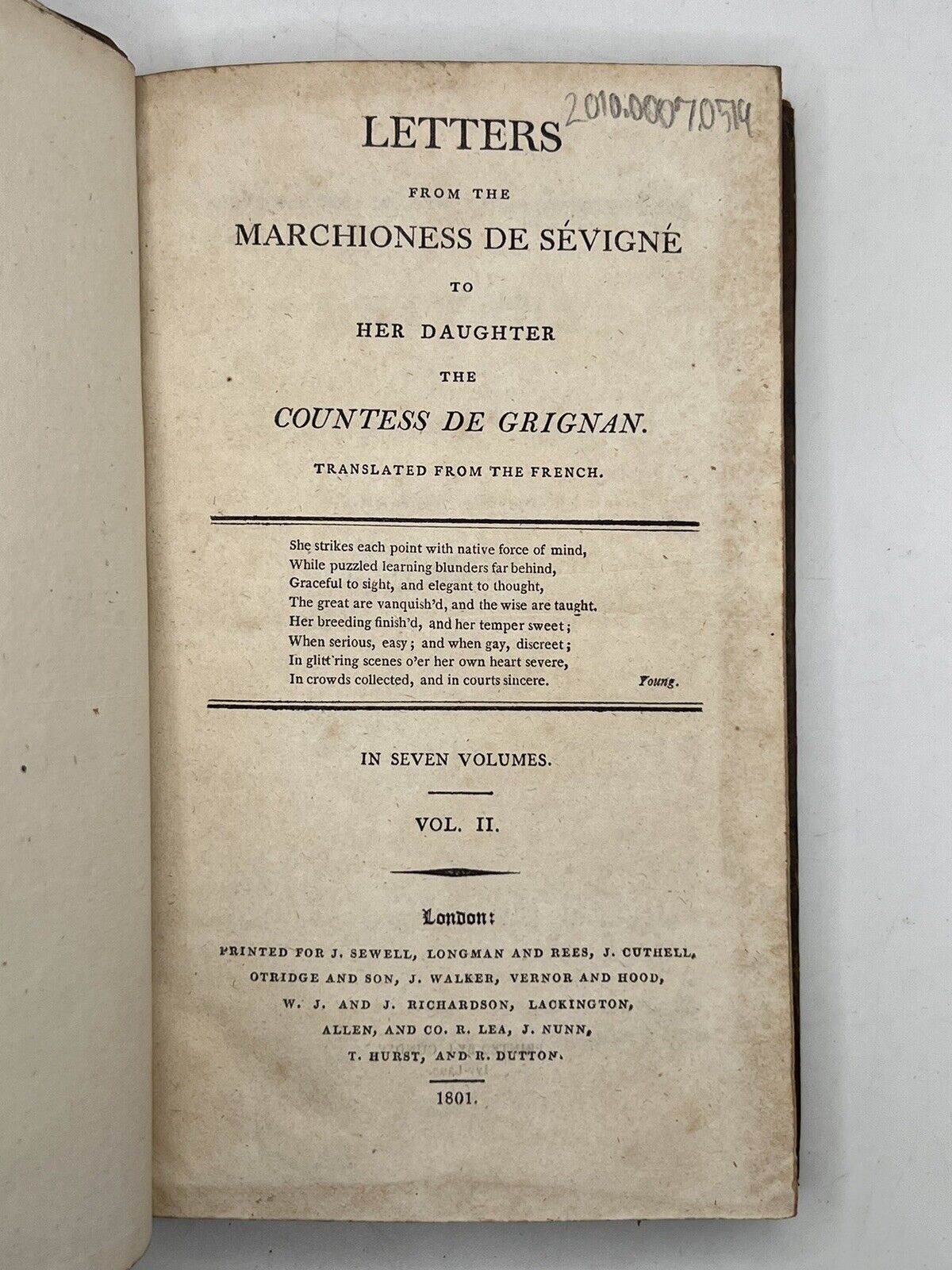 The Letters from the Marchioness de Sevigne to Her Daughter 1801