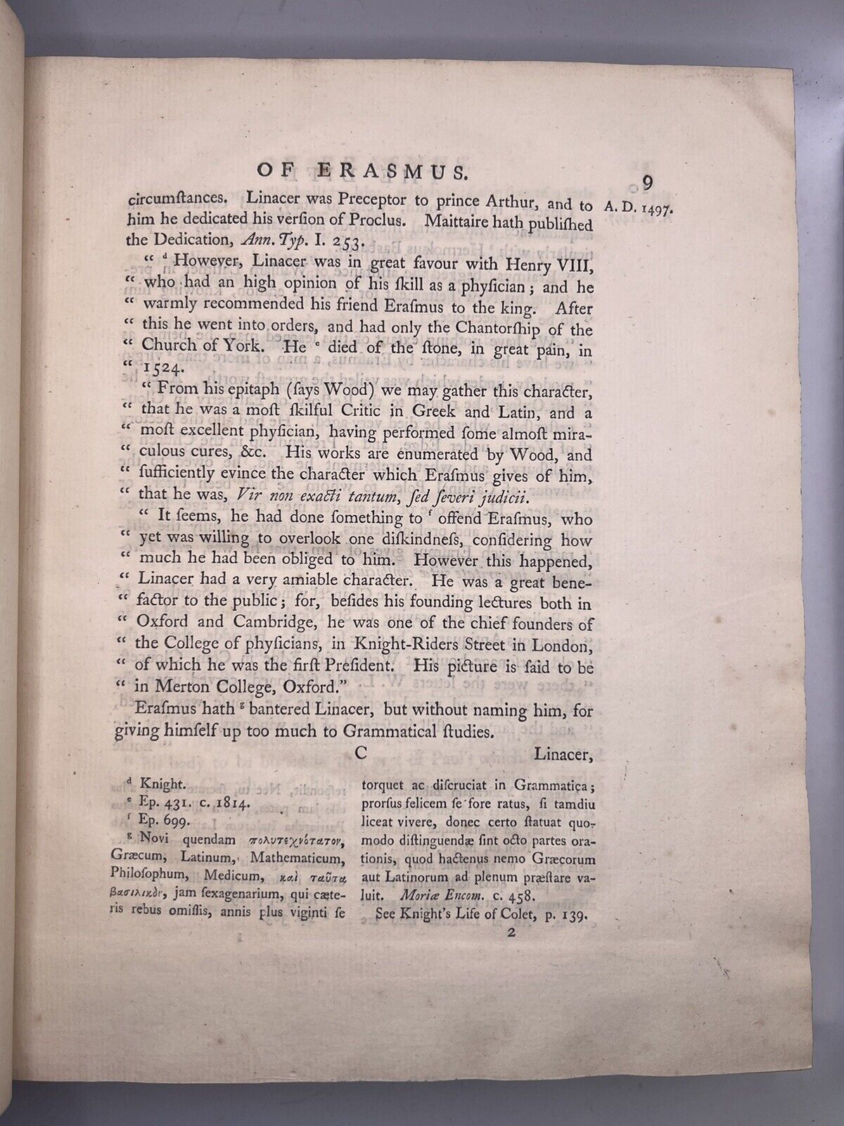 The Life of Erasmus 1758-60 First Edition