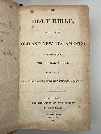 Antique King James Bible 1828 AMERICAN CIVIL WAR PROVENANCE; US Navy USS Hornet