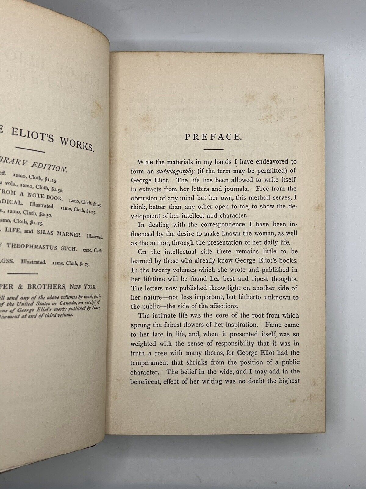 The Life of George Eliot by J.W. Cross 1885 First Edition