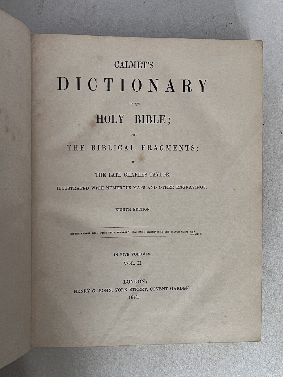 Calumet's Dictionary of the Holy Bible by Charles Taylor 1841