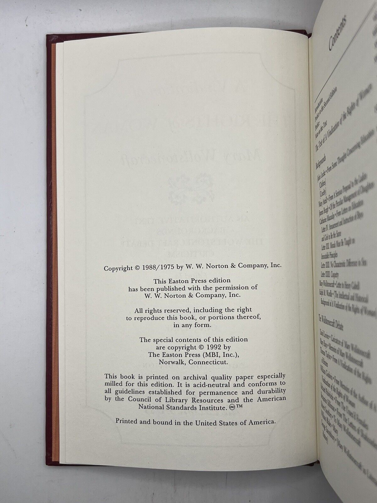 A Vindication of the Rights of Woman by Mary Wollstonecraft 1992 Easton Press